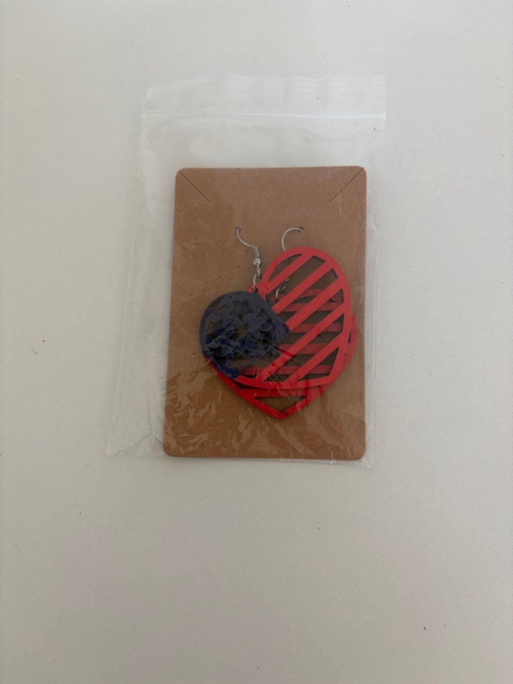 Red & Navy Heart Dangle Earrings 4th of July